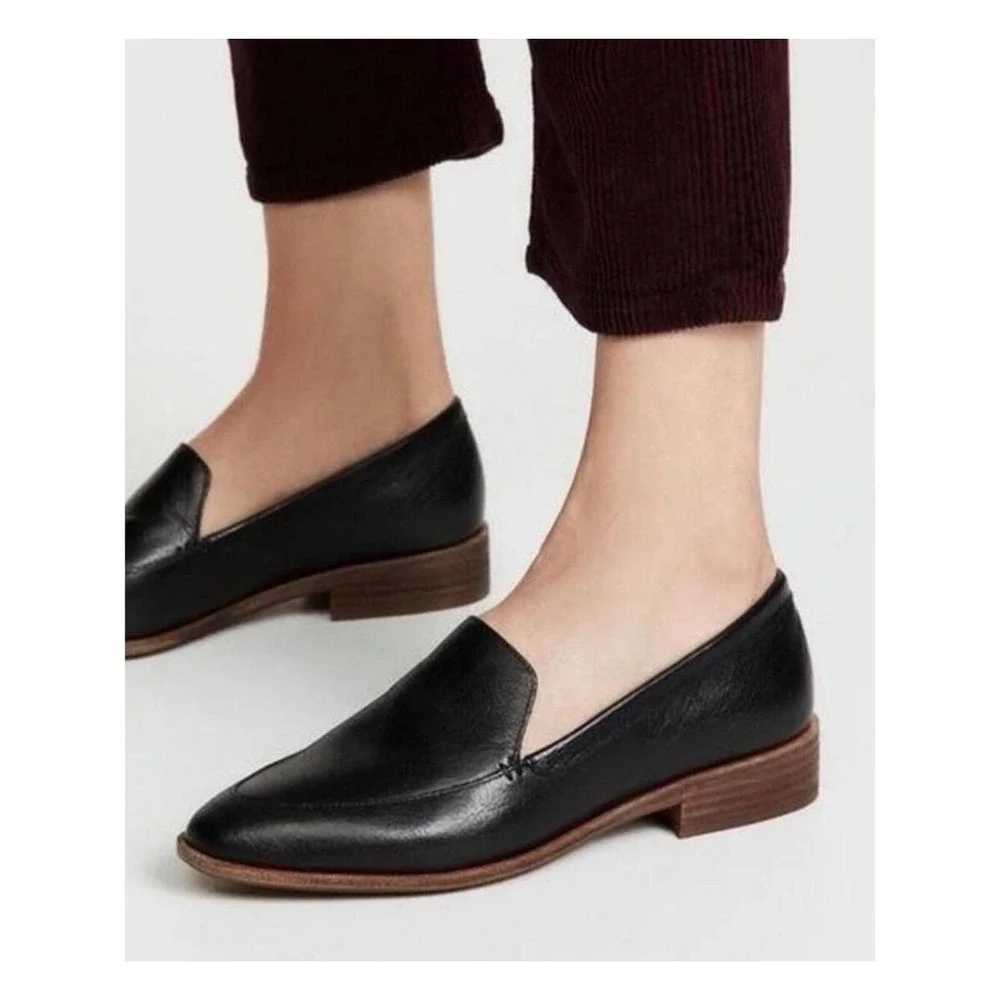 Madewell Frances Loafer True Black Leather Pointed Toe Flat H2419 Womens 7.5